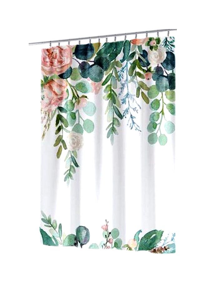 Leaves Printed Shower Curtain With Hook White/Pink/Green 165x180cm