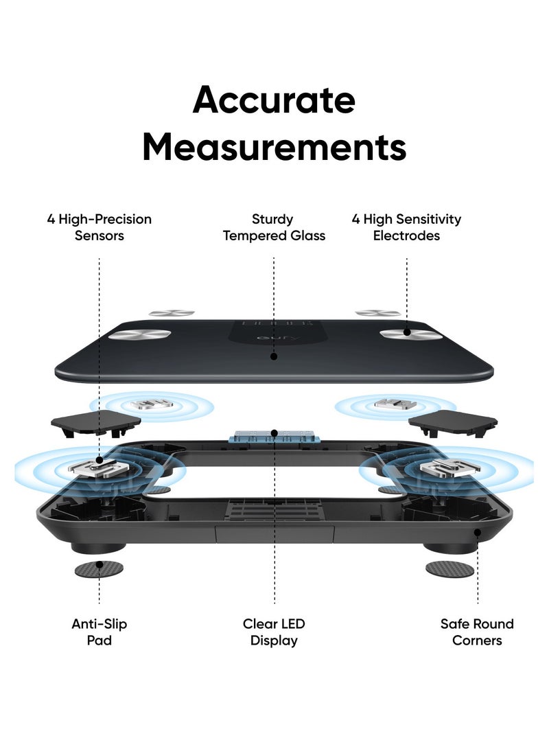 Smart Scale A1 With Blutooth, 12 Measurements, Weight/Body Fat/Bmi- T9120k11 Black