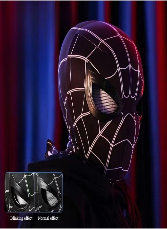 Spider-Man mask, ultra-high restoration, with ring remote control that can be opened and closed with electric bright eyes - red light, superhero Spider-Man helmet mask