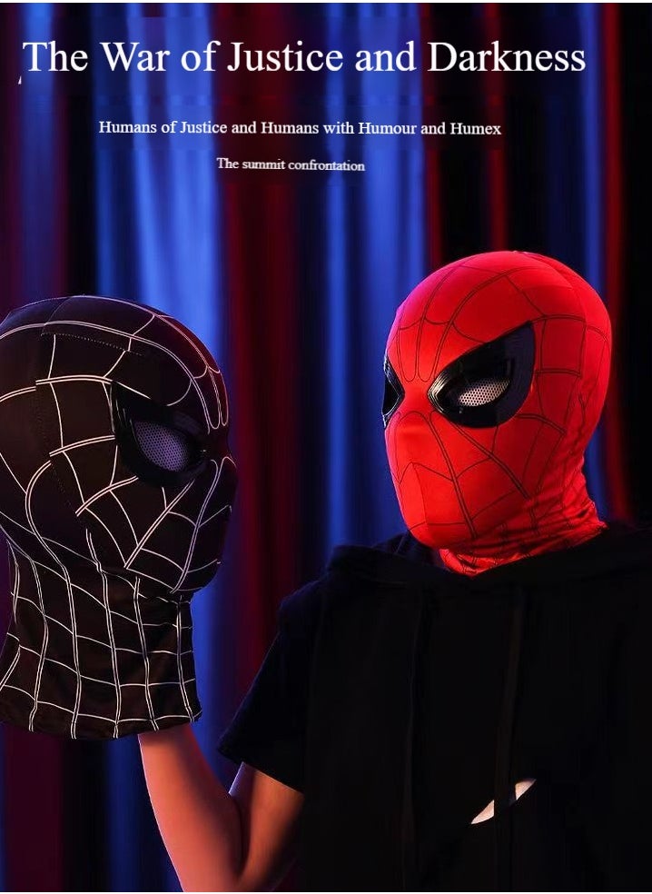 Spider-Man mask, ultra-high restoration, with ring remote control that can be opened and closed with electric bright eyes - red light, superhero Spider-Man helmet mask
