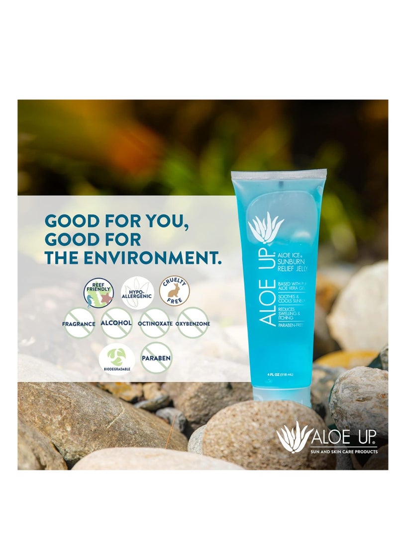 ALOE UP Aloe Ice Sunburn Relief Jelly - Lightweight & Cooling After Sun Care for Face & Body - 96.6% Pure Aloe Vera, Reef Safe, Alcohol & Fragrance-Free - Fast Absorbing, Non-Sticky - 4 Oz