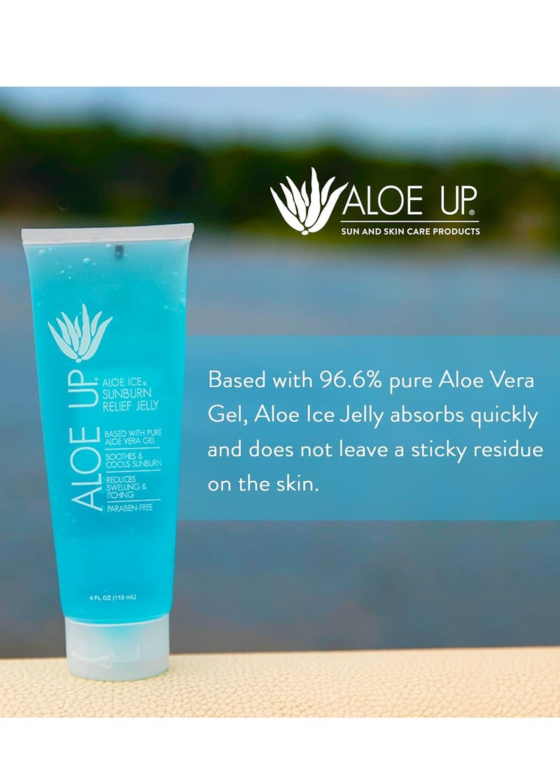 ALOE UP Aloe Ice Sunburn Relief Jelly - Lightweight & Cooling After Sun Care for Face & Body - 96.6% Pure Aloe Vera, Reef Safe, Alcohol & Fragrance-Free - Fast Absorbing, Non-Sticky - 4 Oz