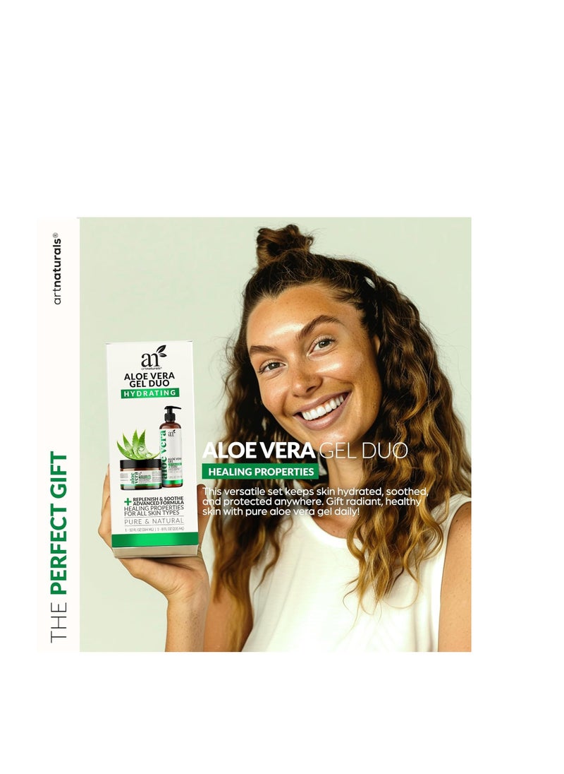 artnaturals Aloe Vera Gel Set - JUMBO 20oz (99% Pure Organic) - Sunburn Relief & Hydration for Face, Body, Scalp & Hair - Calming Moisturizer After Sun Exposure - Freshly Harvested within 12 Hours
