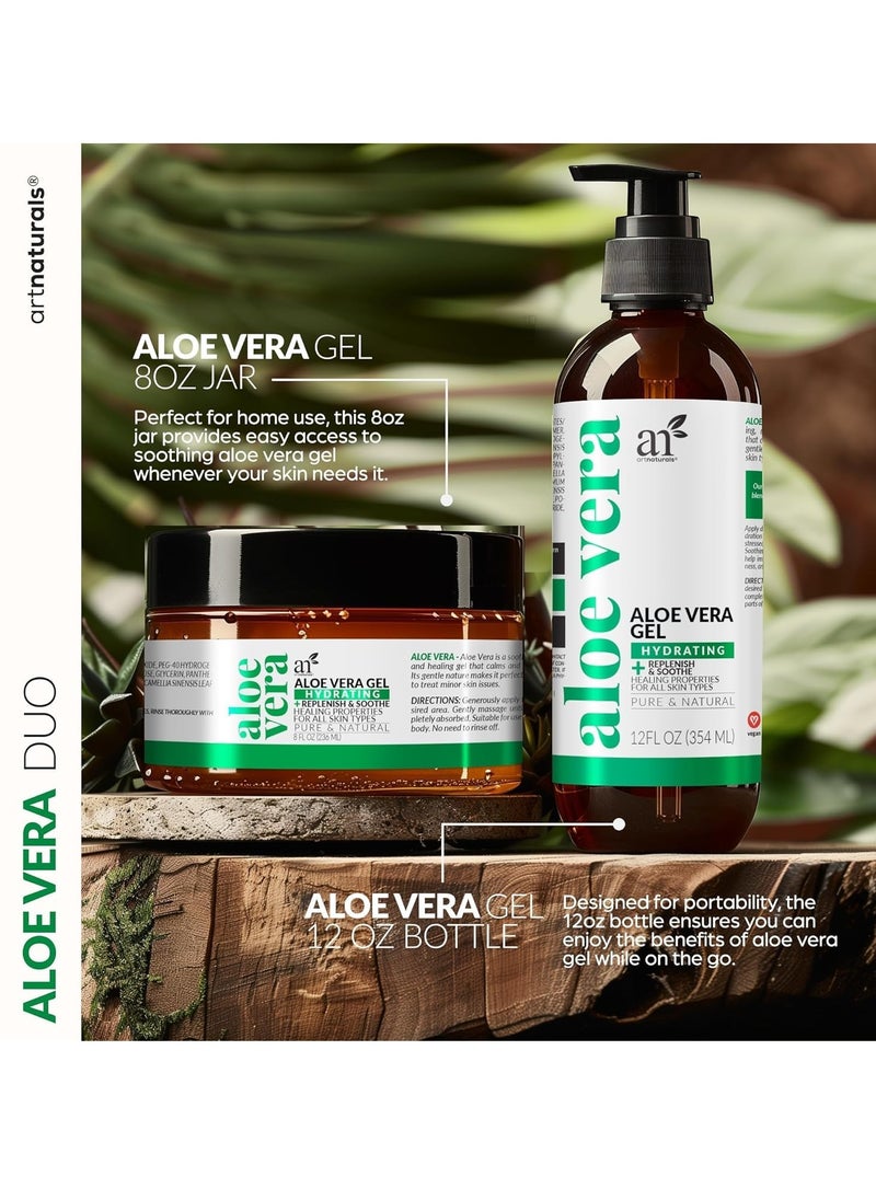 artnaturals Aloe Vera Gel Set - JUMBO 20oz (99% Pure Organic) - Sunburn Relief & Hydration for Face, Body, Scalp & Hair - Calming Moisturizer After Sun Exposure - Freshly Harvested within 12 Hours