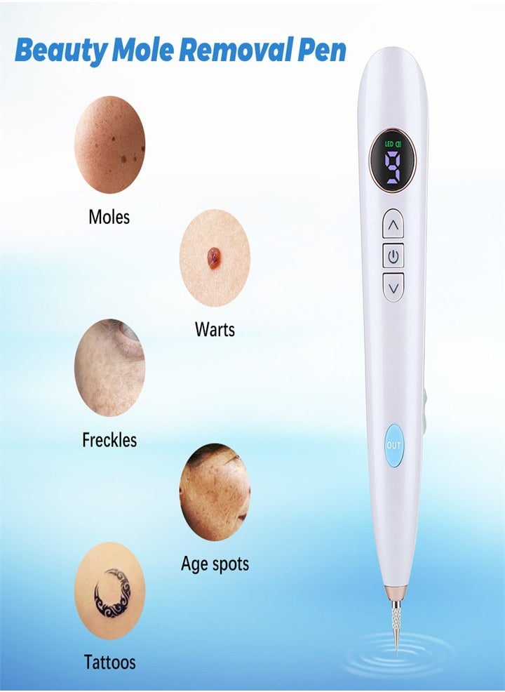 Mole Laser Pointer, Spot Eraser with 9 Modes and LCD Display, Replaceable Needle, USB Rechargeable Mole Removal Pen Skin Tag Removal Tool for Warts Spots Tattoos Body Freckles