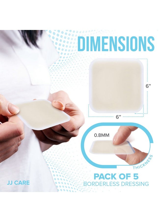 Hydrocolloid Dressing 6X6 [Pack 5], 0.8Mm Thick Large Hydrocolloid Bandages With Border, Self-Adhesive Thin Hydrocolloid Wound Dressing, Wound Care Bandages For Bedsores And Blisters