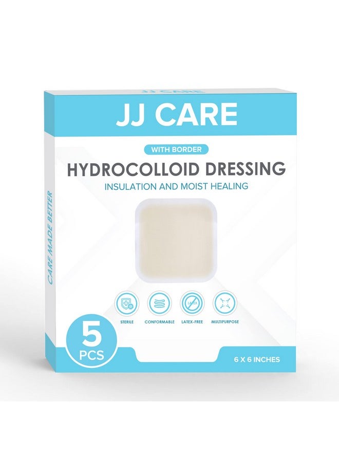 Hydrocolloid Dressing 6X6 [Pack 5], 0.8Mm Thick Large Hydrocolloid Bandages With Border, Self-Adhesive Thin Hydrocolloid Wound Dressing, Wound Care Bandages For Bedsores And Blisters