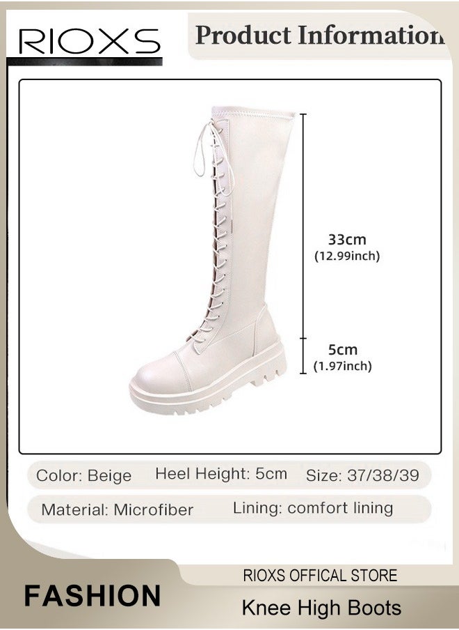 Women's Over The Knee High Boots, Ladies Classic Thigh High Boots, Side Zipper Lace-up Thick Mid-heel Rider Boots, Long Tube Knee-Length Boots, Versatile Enough to Suit Various Occasions