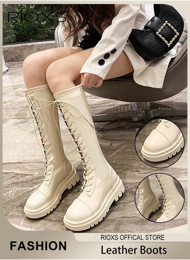 Women's Over The Knee High Boots, Ladies Classic Thigh High Boots, Side Zipper Lace-up Thick Mid-heel Rider Boots, Long Tube Knee-Length Boots, Versatile Enough to Suit Various Occasions