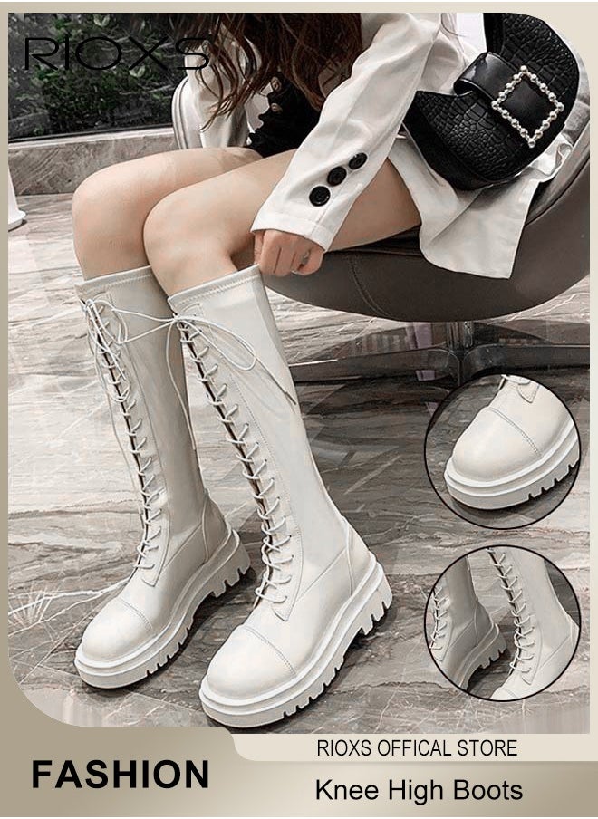 Women's Over The Knee High Boots, Ladies Classic Thigh High Boots, Side Zipper Lace-up Thick Mid-heel Rider Boots, Long Tube Knee-Length Boots, Versatile Enough to Suit Various Occasions