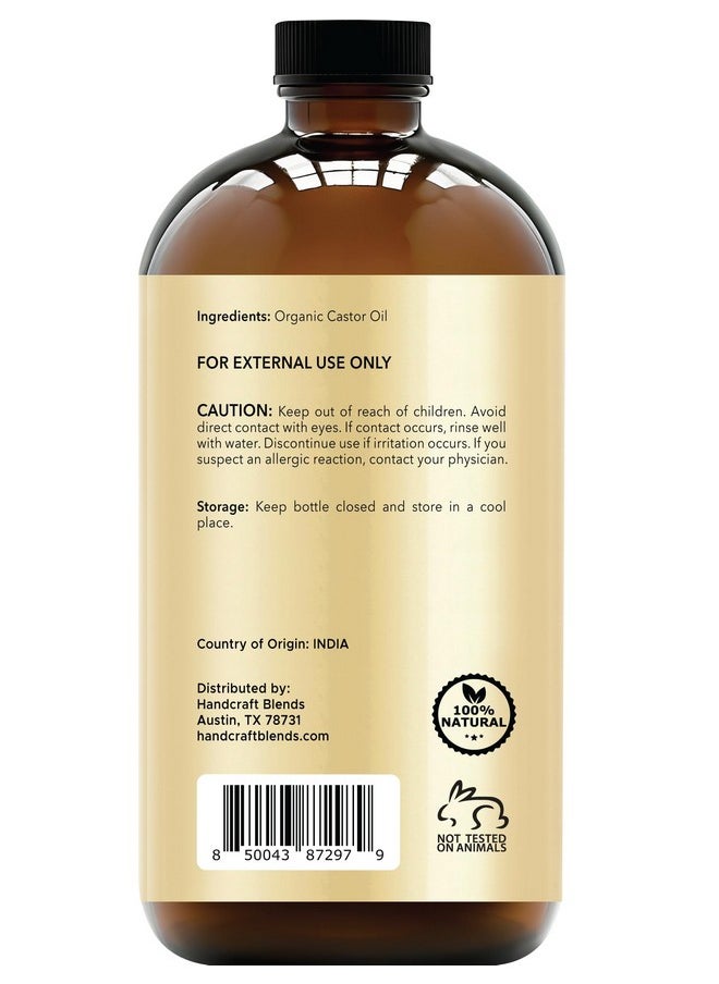 Cold-Pressed Organic Castor Oil In Glass Bottle - 16 Fl Oz - 100% Pure And Natural - Premium Grade Oil For Hair Growth, Eyelashes And Eyebrows - Carrier Oil - Hair And Body Oil