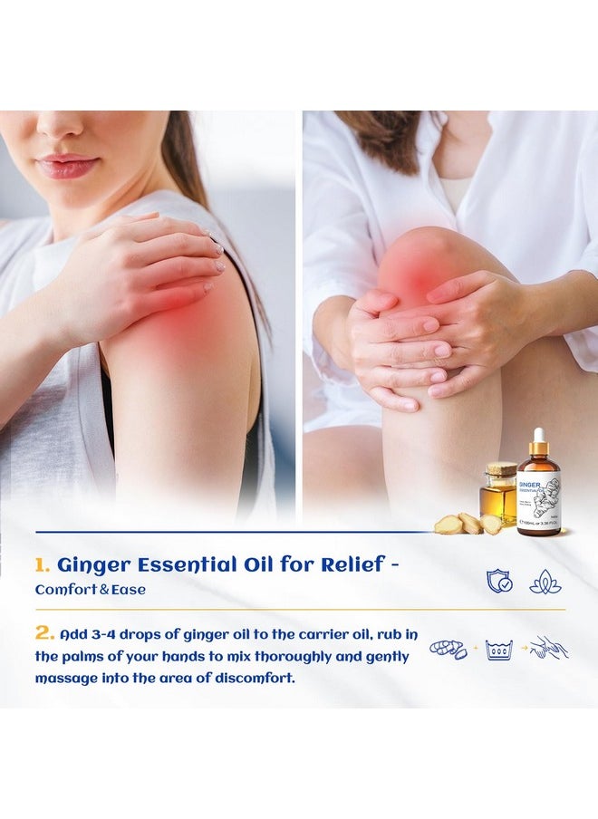 Pure Ginger Essential Oil 3.38 Fl Oz, Pure Natural Premium Ginger Oil For Massage, Diffuser, Large Bottle With Dropper & Gift Box -100Ml