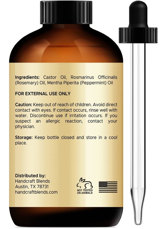 Castor Oil With Rosemary And Peppermint Oil In Glass Bottle - 4 Fl Oz - 100% Pure And Natural - Premium Grade Oil For Hair Growth, Eyelashes And Eyebrows - Carrier, Hair And Body Oil