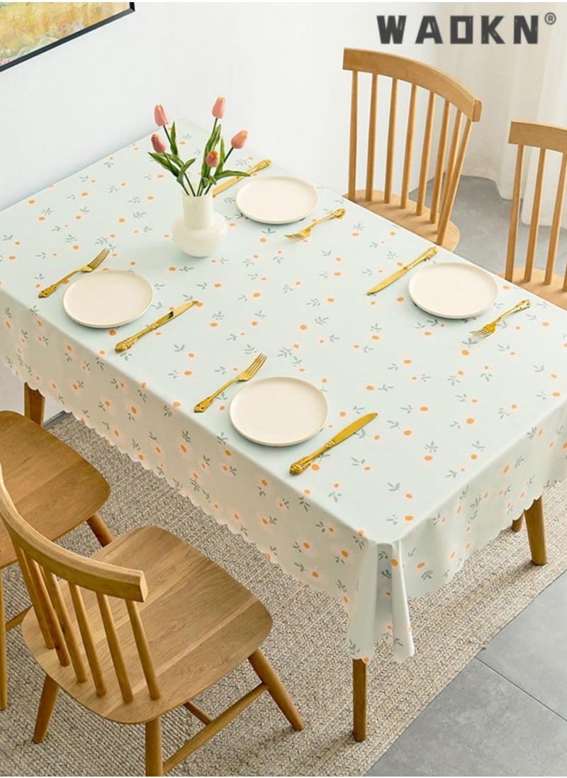 PVC Dining Table Cover with Enhanced Durability - Large Plastic Tablecloth for 4-Person Table, Featuring Vibrant Green Daisy Flower Print, Oil-Resistant & Waterproof for Extended Protection & Easy Maintenance