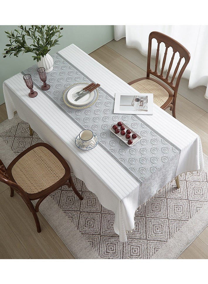 Rectangular Table Cloth, Cotton linen Table Cloth Wrinkle-Resistant Table Cloth, Soft Fabric Tablecloth With Tassels, Suitable for Kitchen Dining Room Outdoor Party 140CM×180CM , 4-6 Seats