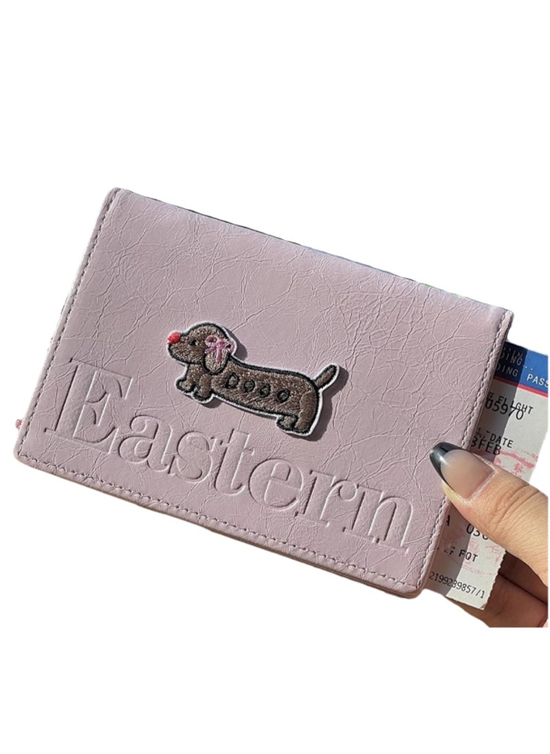 Pink Puppy Passport Holder Wallet Passport Holder, Multi-Function Girls And Boys Card Holder Pu Leather Travel Document Holder, Travel Accessories