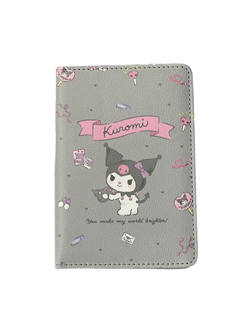 Gray Cartoon Style Passport Holder Wallet Passport Holder, Multi-Function Girls And Boys Card Holder Pu Leather Travel Document Holder, Travel Accessories