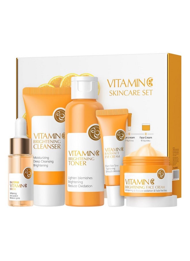 Vitamin C Skincare Set, 5-In-1 Moisturizing Face Skin Care Kit With Facial Cleanser, Face Serum, Face Cream, Eye Cream, Toner For Women Girls Mom Daughter, Face Skin Clean & Care Kit