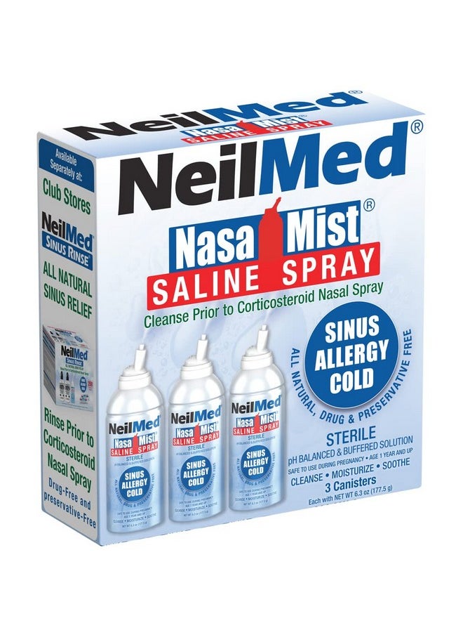 Nasamist Isotonic Saline Spray. Soothe, Moisturize And Cleanse Using Specially Designed Tip. 177Ml. Contains 3 Nasamist Canisters