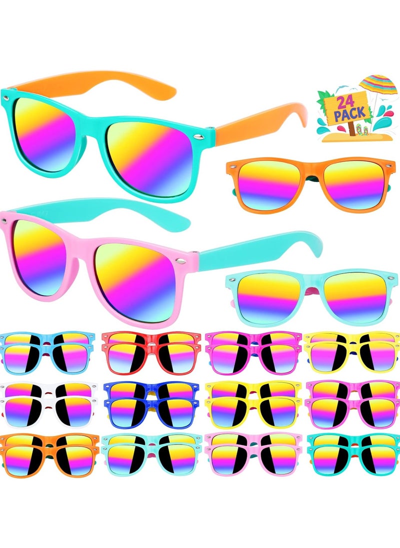 Magic4U Kids Sunglasses Bulk, 24 Pack Kids Neon Sunglasses Party Favors with UV400 Proctection, 80s 90s Retro Sunglasses for Boys Girls Age 3-8, Beach Pool Birthday Party Supplies Gifts.