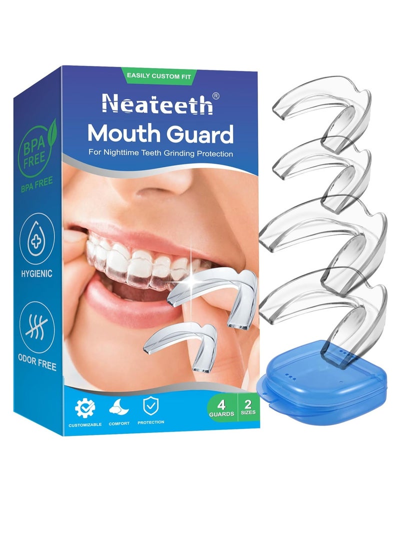 Mouth Guard for Clenching Teeth at Night, Upgraded Night Guards for Teeth Grinding, Pack of 4 Moldable Mouth Guard Stops Bruxism and Teeth Clenching 2 Sizes with One Travel Cases