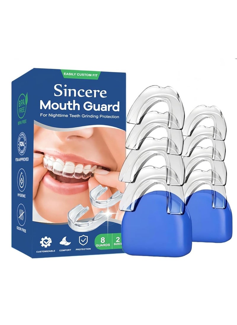 Sincere Moldable Mouth Guard for Teeth Grinding & clenching at Night, Dental Night Guard, Bite Guard for Teeth Clenching Nighttime, Teeth Protection for Sleep, 2 Sizes, Pack of 8 with 2 Travel Cases
