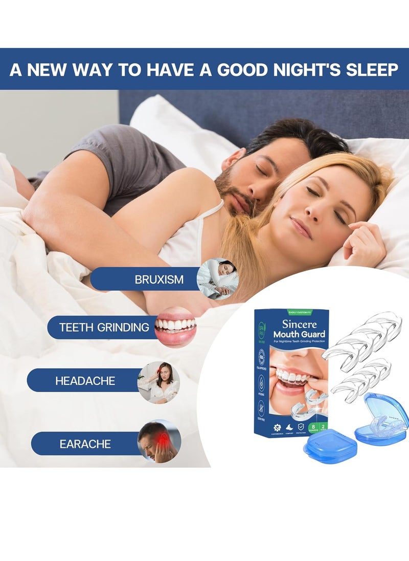 Sincere Moldable Mouth Guard for Teeth Grinding & clenching at Night, Dental Night Guard, Bite Guard for Teeth Clenching Nighttime, Teeth Protection for Sleep, 2 Sizes, Pack of 8 with 2 Travel Cases