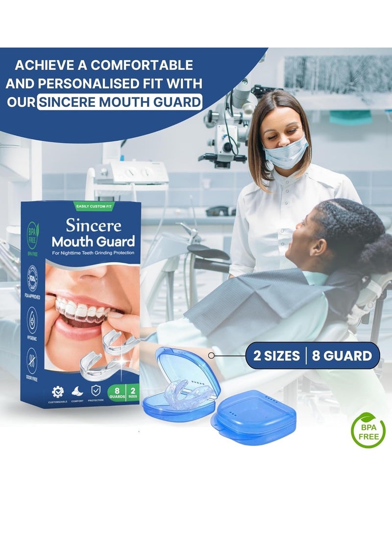 Sincere Moldable Mouth Guard for Teeth Grinding & clenching at Night, Dental Night Guard, Bite Guard for Teeth Clenching Nighttime, Teeth Protection for Sleep, 2 Sizes, Pack of 8 with 2 Travel Cases