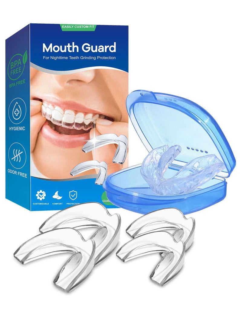 Mouth Guard for Grinding Teeth at Night, Night Guards for Teeth Grinding,Mouth Guard for Sleeping, Pack of 4 Moldable Guards for Bruxism & Teeth Clenching – Includes 2 Sizes & 1 Travel Case