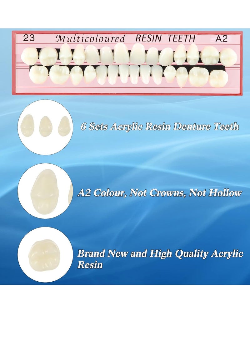 6 Sets Acrylic Resin Fake Teeth artificial teeth Denture Replacement Synthetic Resin Teeth Complete Teeth Denture Dental Teeth False Teeth Synthetic Resin Teeth for Replacement, 112 Pieces, 23 A2