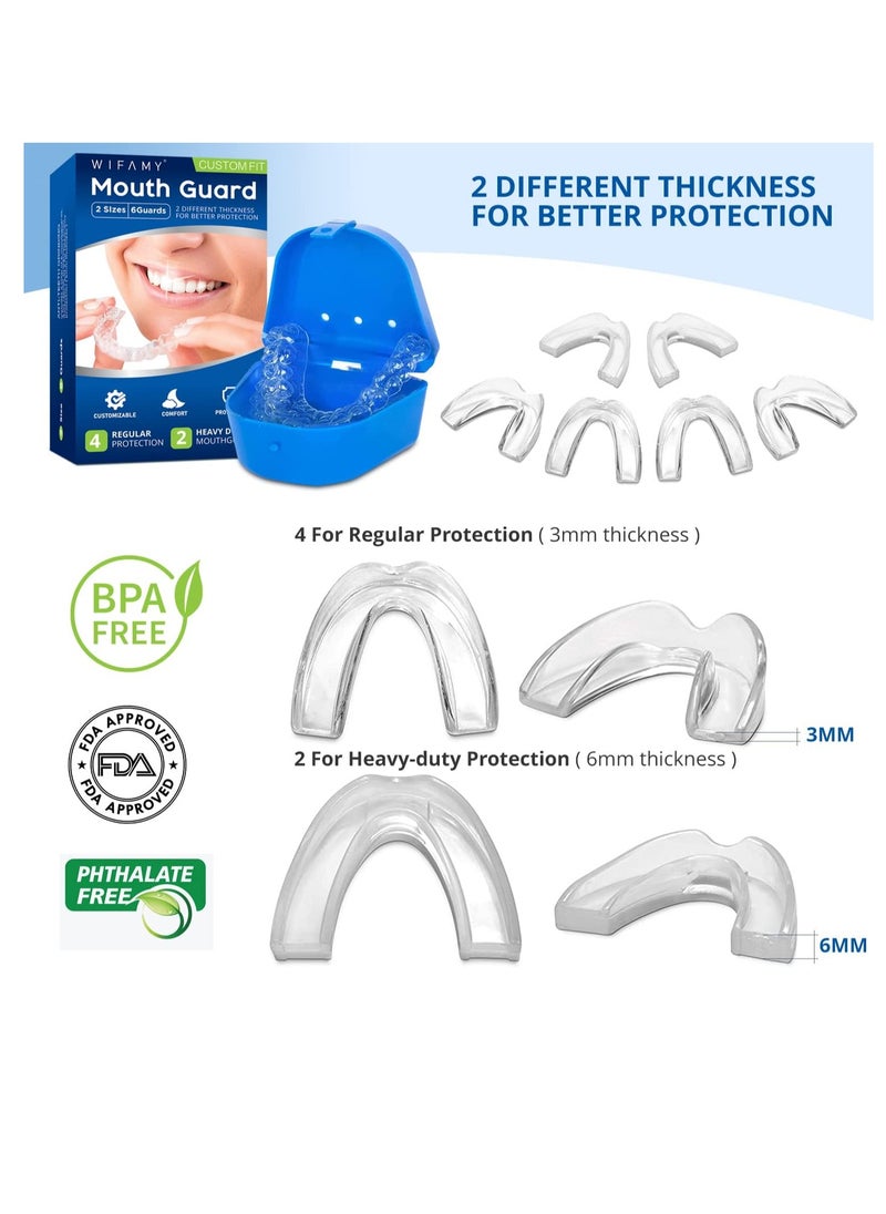 Wifamy Mouth Guard for Clenching Teeth at Night, Sport Athletic, Whitening Tray, Including 4 Regular and 2 Heavy Duty Guard