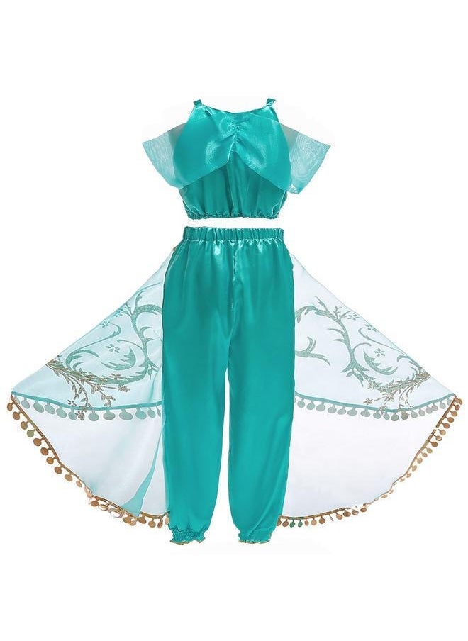 A set Princess Dress Set 150cm，Girls Princess Jasmine Fancy Costume Dress for Little Girls