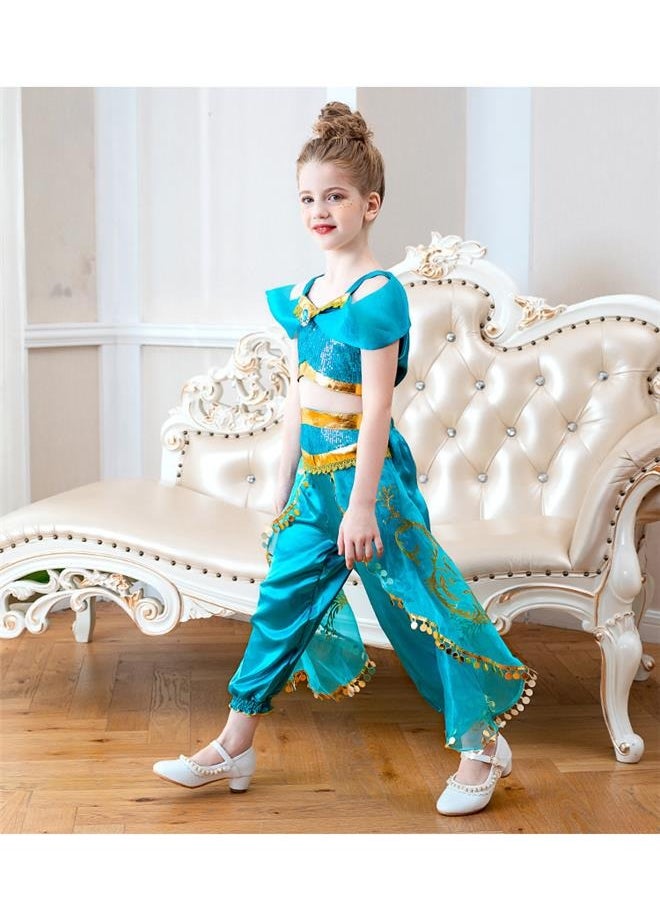 A set Princess Dress Set 150cm，Girls Princess Jasmine Fancy Costume Dress for Little Girls