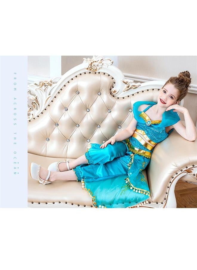 A set Princess Dress Set 150cm，Girls Princess Jasmine Fancy Costume Dress for Little Girls