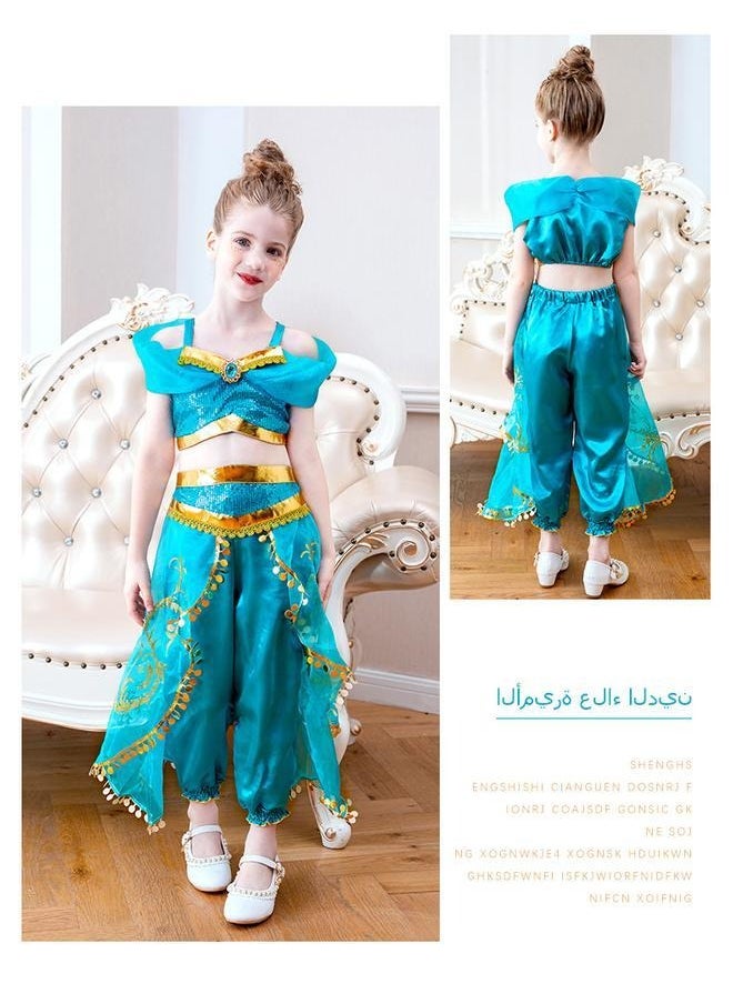 A set Princess Dress Set 150cm，Girls Princess Jasmine Fancy Costume Dress for Little Girls