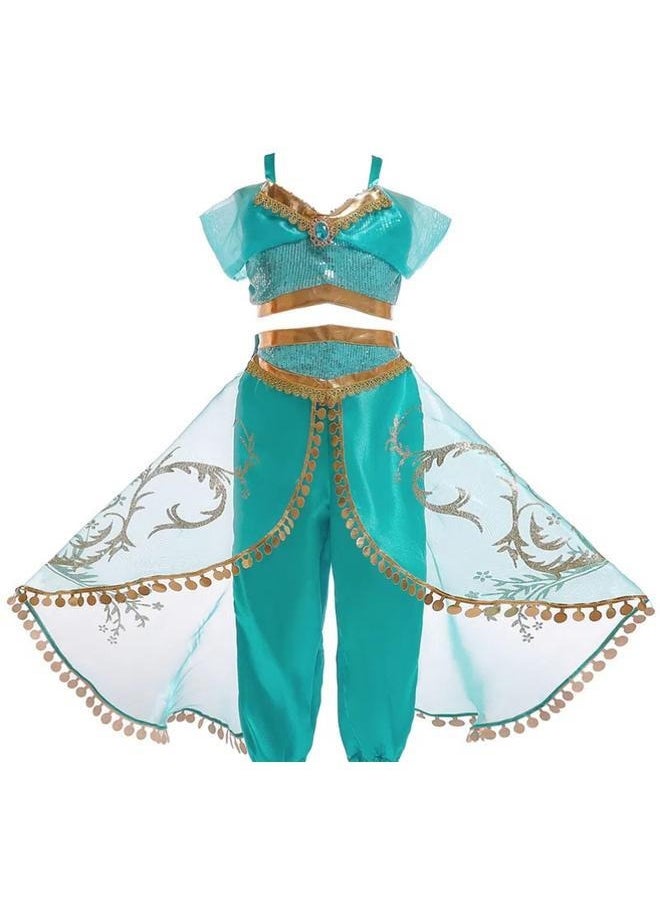 A set Princess Dress Set 150cm，Girls Princess Jasmine Fancy Costume Dress for Little Girls