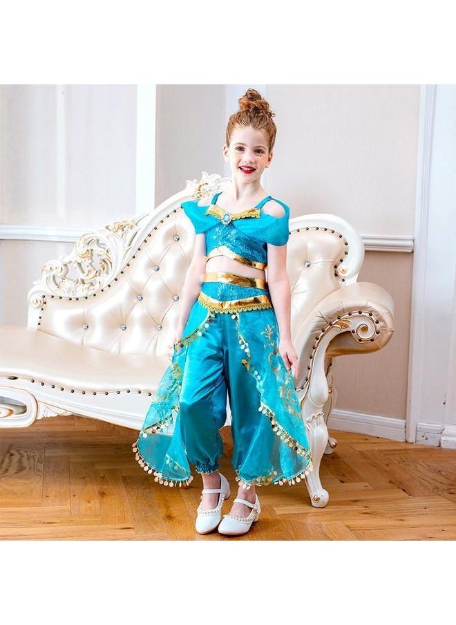 A set Princess Dress Set 150cm，Girls Princess Jasmine Fancy Costume Dress for Little Girls