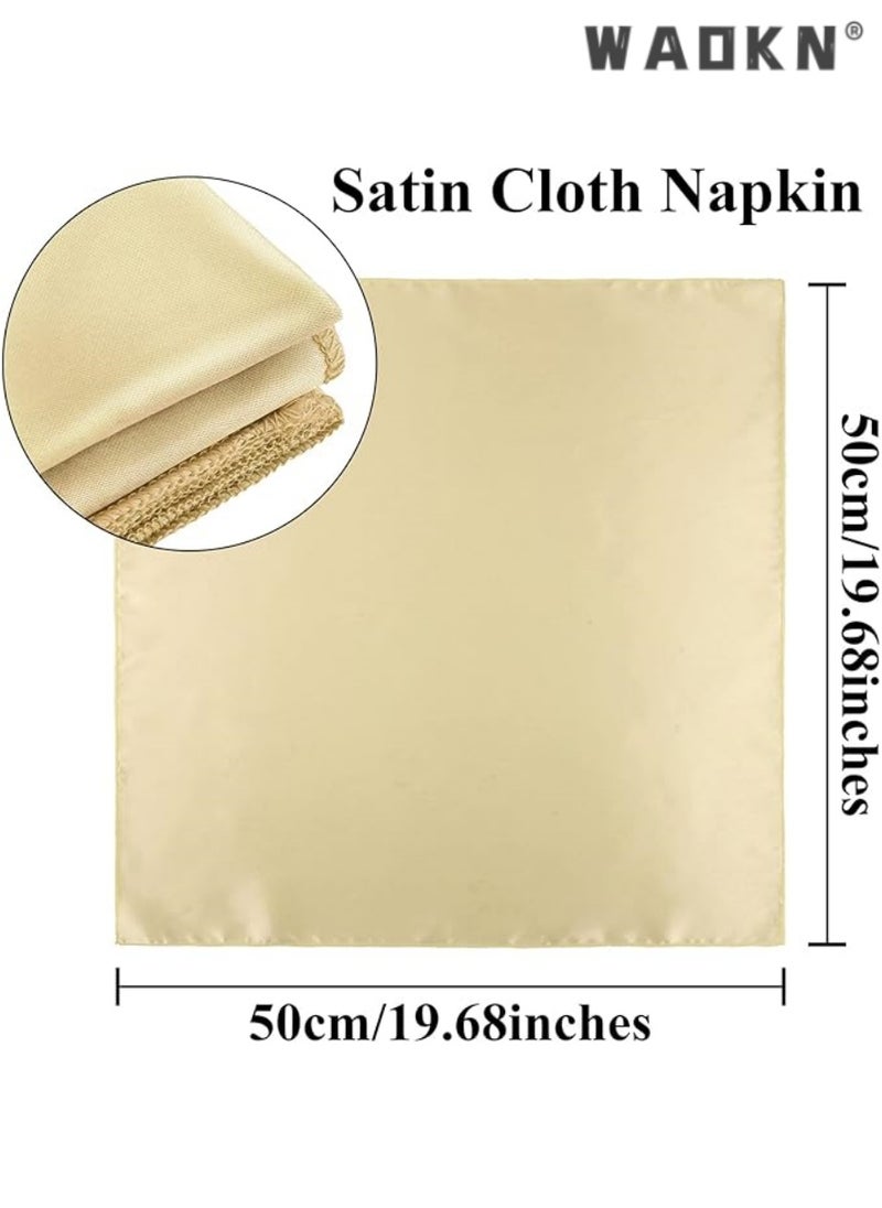 Elegant Collection of 12 Soft Satin Square Napkins, Measuring 20x20 Inches, Perfect for Enhancing Dinner, Wedding, or Party Tablescapes with a Touch of Romance and Sophistication, Ideal Decorative Accents for Any Special Occasion（Champagne）