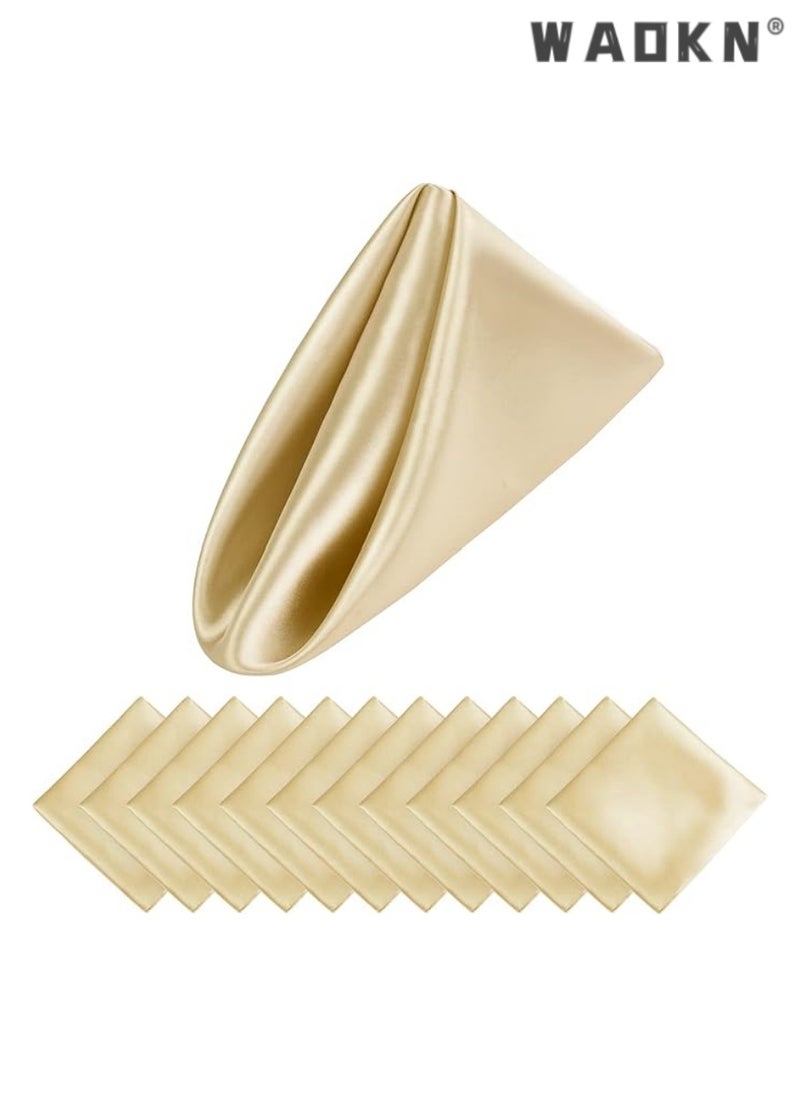 Elegant Collection of 12 Soft Satin Square Napkins, Measuring 20x20 Inches, Perfect for Enhancing Dinner, Wedding, or Party Tablescapes with a Touch of Romance and Sophistication, Ideal Decorative Accents for Any Special Occasion（Champagne）