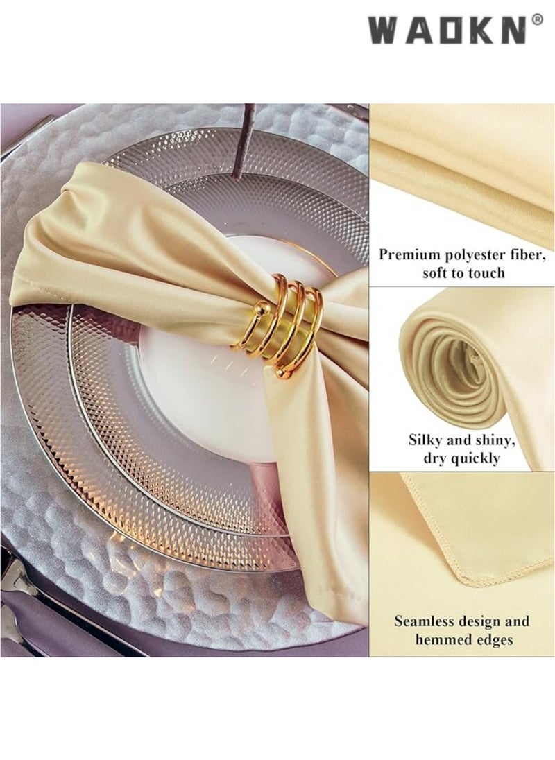 Elegant Collection of 12 Soft Satin Square Napkins, Measuring 20x20 Inches, Perfect for Enhancing Dinner, Wedding, or Party Tablescapes with a Touch of Romance and Sophistication, Ideal Decorative Accents for Any Special Occasion（Champagne）