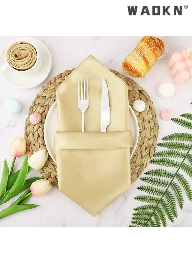 Elegant Collection of 12 Soft Satin Square Napkins, Measuring 20x20 Inches, Perfect for Enhancing Dinner, Wedding, or Party Tablescapes with a Touch of Romance and Sophistication, Ideal Decorative Accents for Any Special Occasion（Champagne）