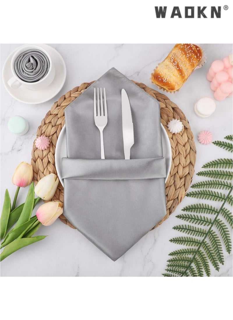 Elegant Collection of 12 Soft Satin Square Napkins, Measuring 20x20 Inches, Perfect for Enhancing Dinner, Wedding, or Party Tablescapes with a Touch of Romance and Sophistication, Ideal Decorative Accents for Any Special Occasion（Grey）
