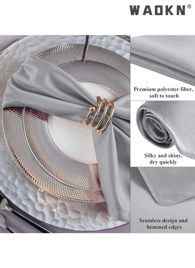 Elegant Collection of 12 Soft Satin Square Napkins, Measuring 20x20 Inches, Perfect for Enhancing Dinner, Wedding, or Party Tablescapes with a Touch of Romance and Sophistication, Ideal Decorative Accents for Any Special Occasion（Grey）