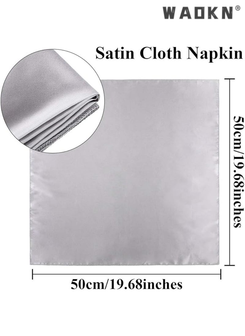 Elegant Collection of 12 Soft Satin Square Napkins, Measuring 20x20 Inches, Perfect for Enhancing Dinner, Wedding, or Party Tablescapes with a Touch of Romance and Sophistication, Ideal Decorative Accents for Any Special Occasion（Grey）