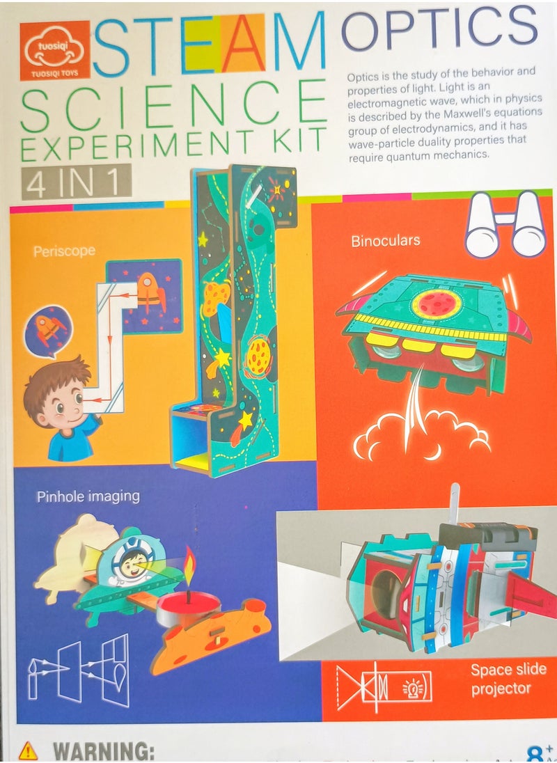 STEAM Optics Science Experiment Kit 4-in-1: Hands-On Learning with Pinhole Imaging, Space Slide Projector, Binoculars, and Periscope for Kids Aged 8+ to Explore Physics and Engineering Concepts