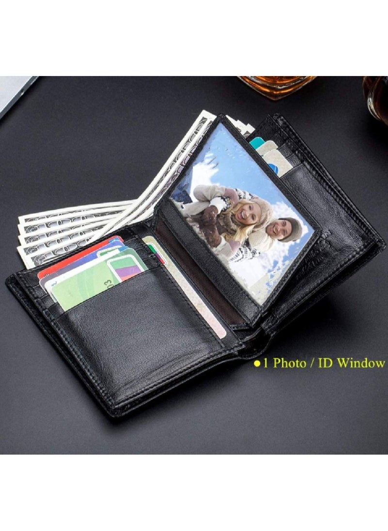 Men's Genuine Leather Wallet   RFID Blocking Wallet 14 Card Slots  1 ID Window and Large Capacity Can Hold 50 Currency Notes