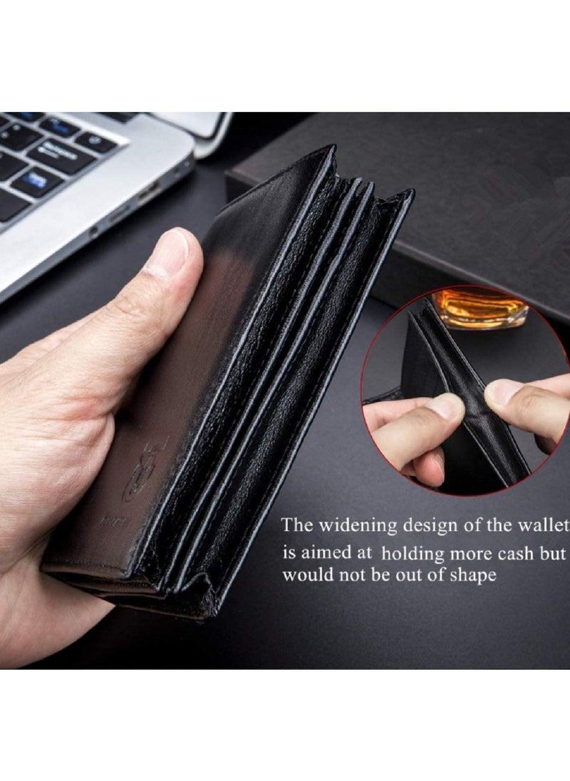 Men's Genuine Leather Wallet   RFID Blocking Wallet 14 Card Slots  1 ID Window and Large Capacity Can Hold 50 Currency Notes