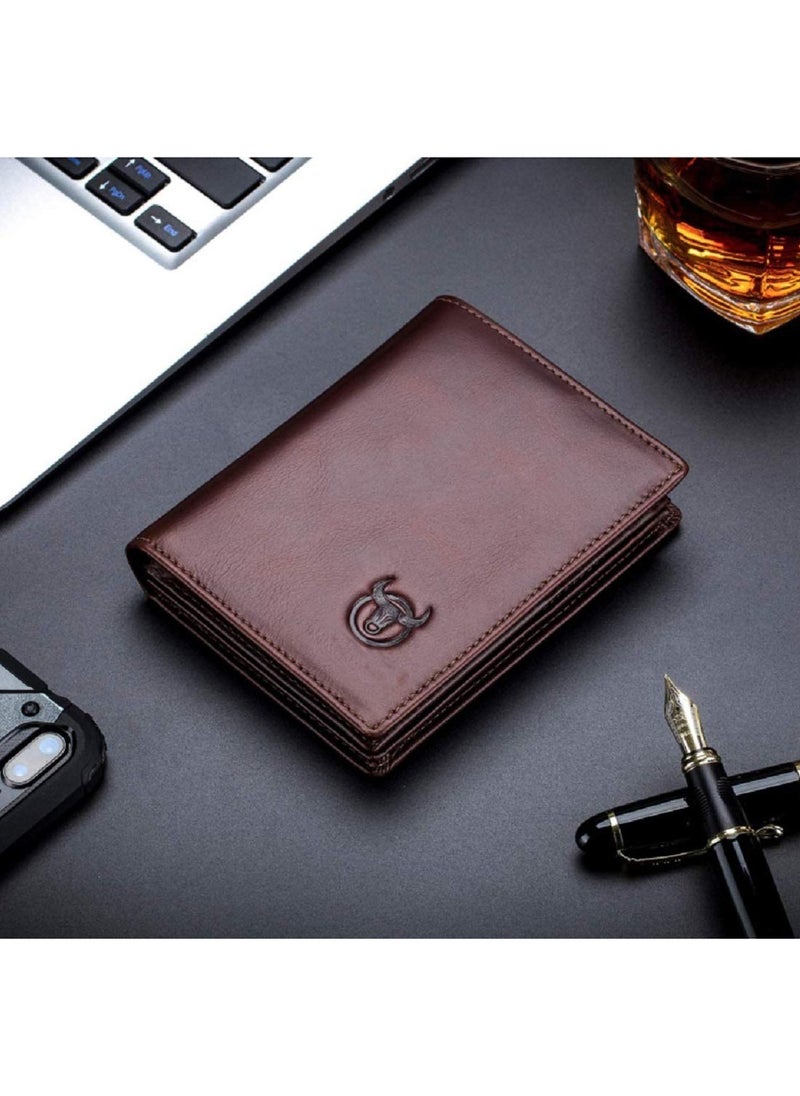 Men's Genuine Leather Wallet   RFID Blocking Wallet 14 Card Slots  1 ID Window and Large Capacity Can Hold 50 Currency Notes