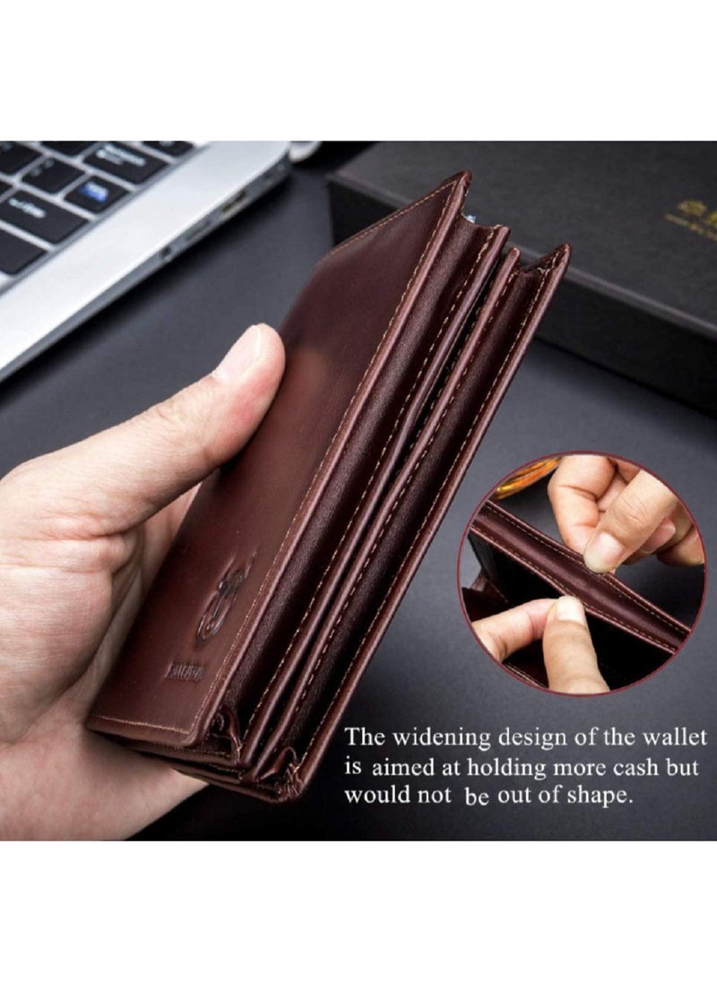 Men's Genuine Leather Wallet   RFID Blocking Wallet 14 Card Slots  1 ID Window and Large Capacity Can Hold 50 Currency Notes