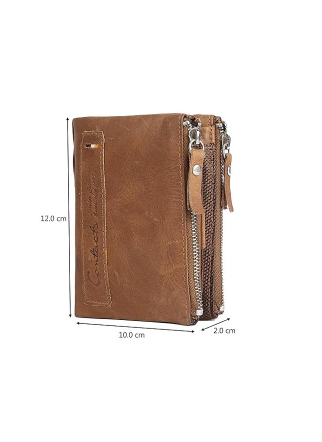 Genuine Leather Wallet  RFID Blocking Wallet for Men Bifold Zip Wallet 7 Card Slots  1 ID Window